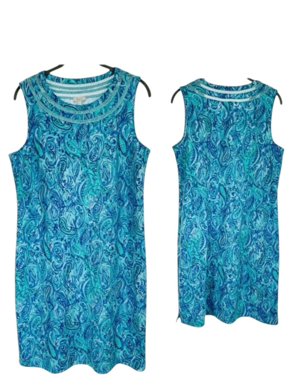 🩵TALBOTS Turquoise & Navy Patterned Dress/Swim Cover-Up. Measurements in pics.